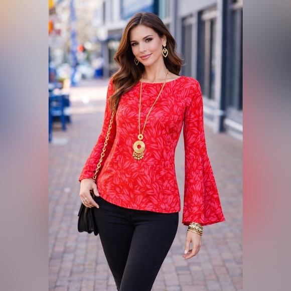 Banana Republic Red Floral Top - Picture 1 of 6